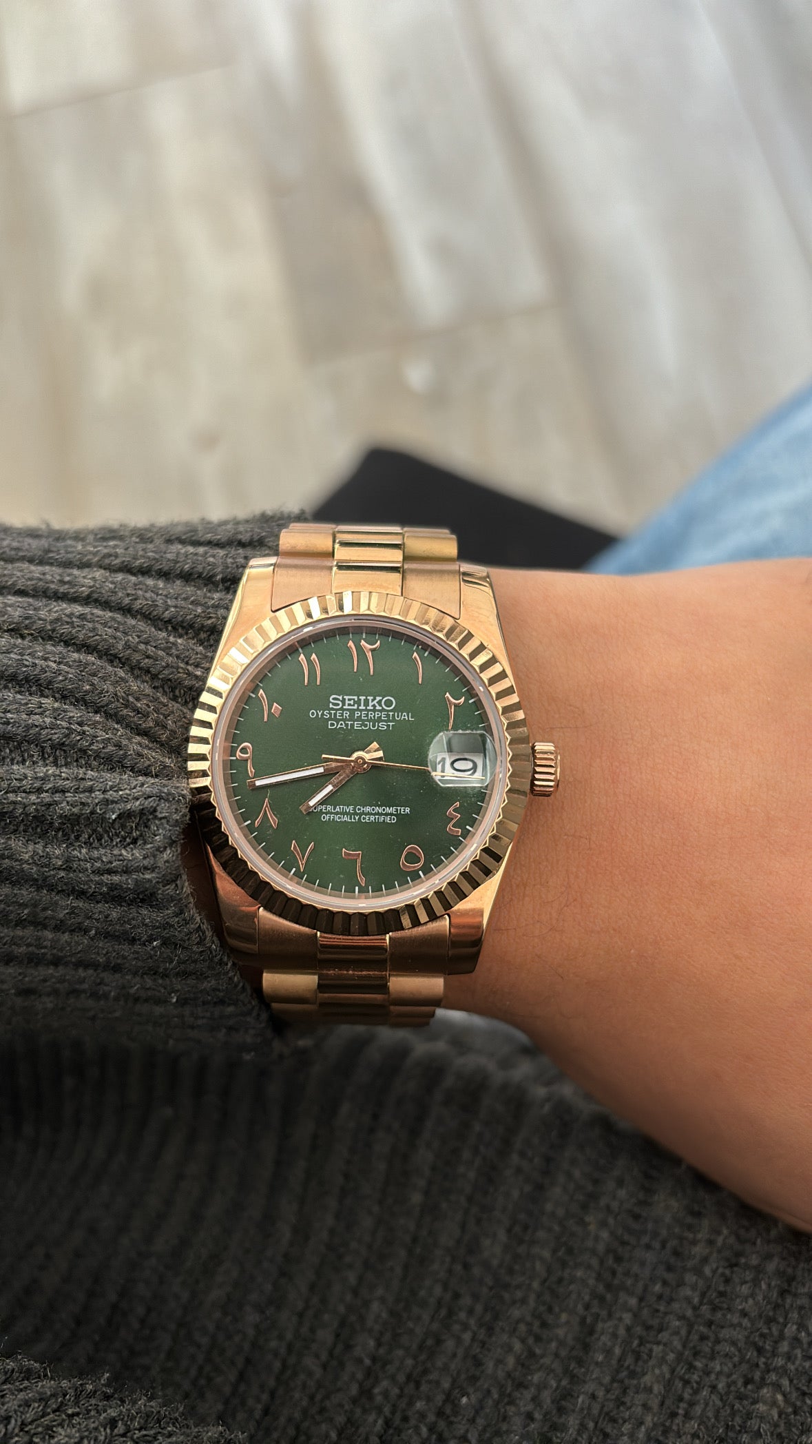 Seiko Arabic Rose gold - Green dial datejust