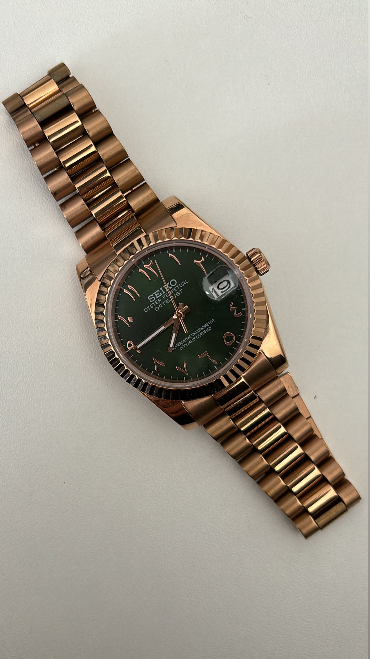 Seiko Arabic Rose gold - Green dial datejust